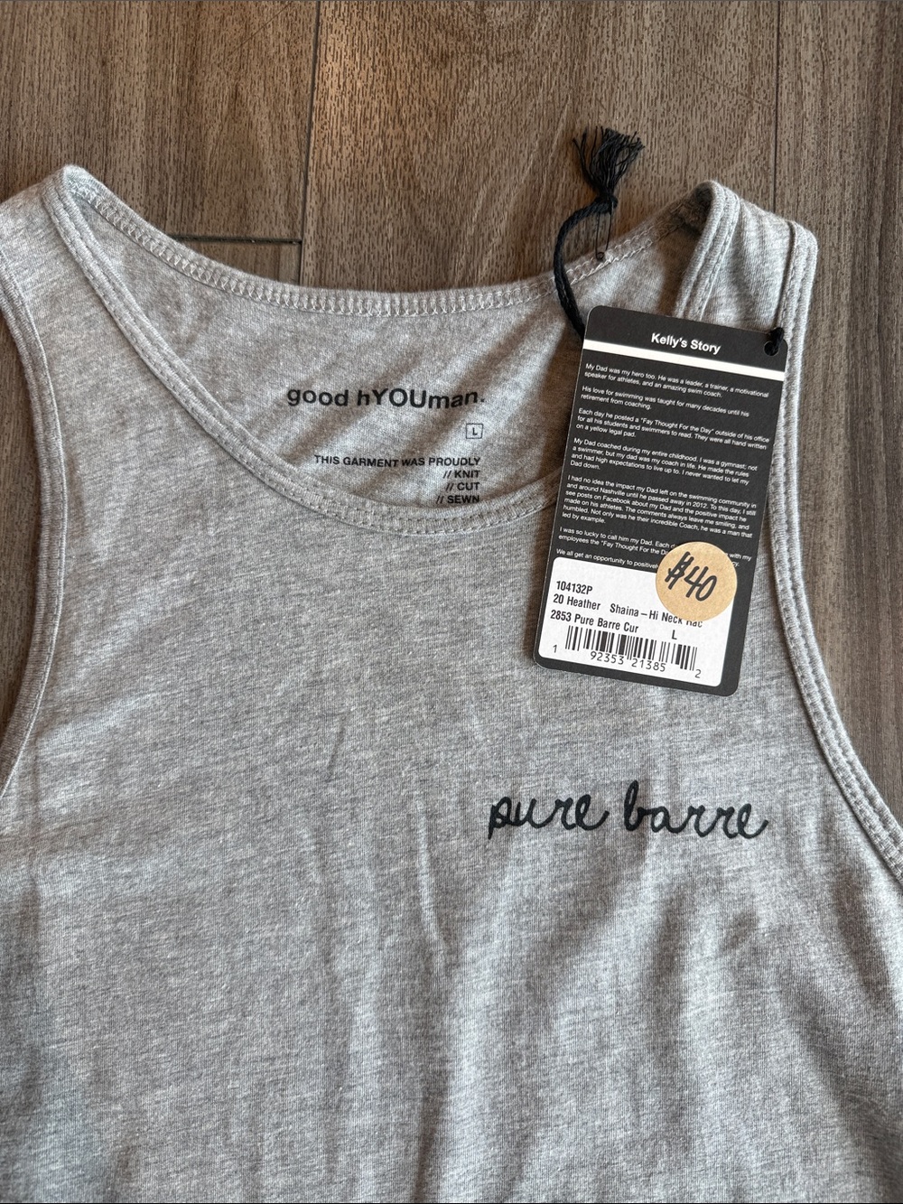 good hYOUman X Pure Barre Heather Gray Tank Top